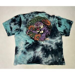 NEFF Tiger Flower Graphic T-shirt Women Medium Tie Dye Blue Short Sleeve